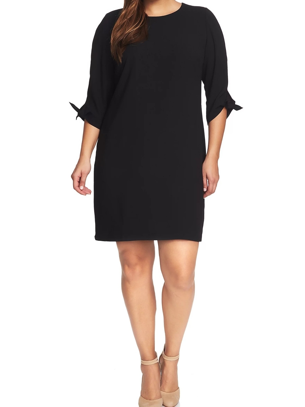 CeCe Plus Size 24W Black Scoop Neck Long Sleeve A-Line Shift Dress | NWT